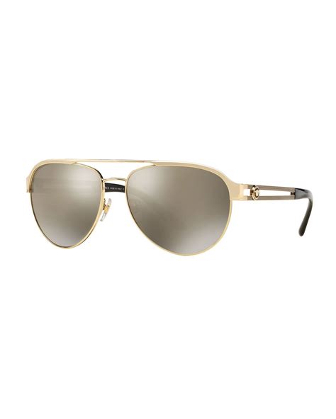 Versace Mirrored Aviator Sunglasses w/ Split Greek Key Arms